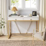 Computer Desk, 43 inch Modern Study Desk Writing Table with 2 Drawers - Image 4