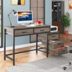 Computer Desk, Study Writing Table with Drawers & File Cabinet - Image 9