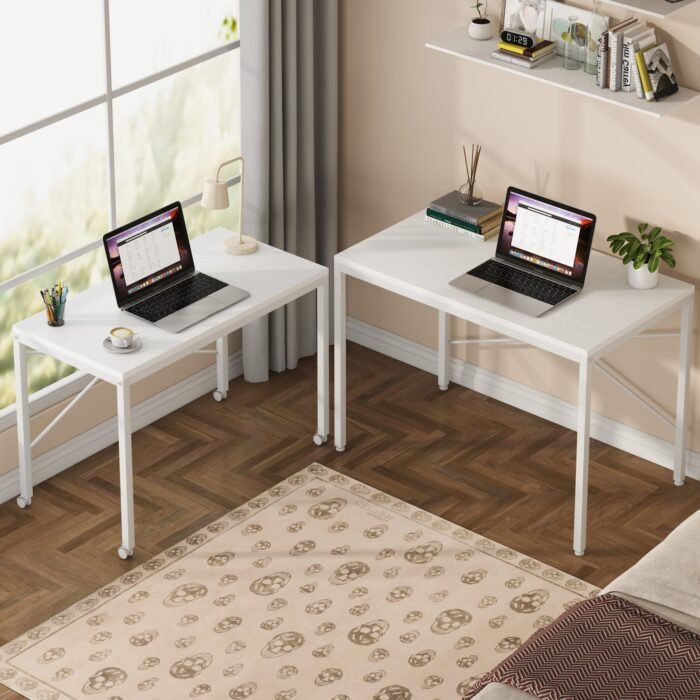 Two Person Desk, Double Computer Desk with Wheels Lockable - Image 11