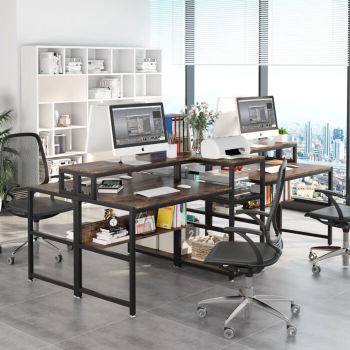 Two Person Desk, 94.5? Computer Desk with Monitor Riser - Image 5