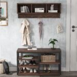 Coat Rack Shoe Bench Set, Hall Tree with Wall Mounted Shelf - Image 4