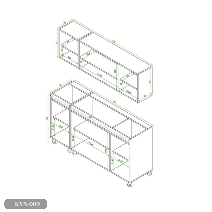 Two-piece kitchen with wood countertops and MDF wood - KYN-009 - Image 4