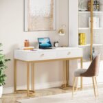 Computer Desk, 47 inch Modern Study Table with 2 Drawers - Image 2