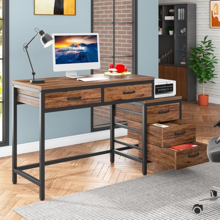 Computer Desk, Study Writing Table with Drawers & File Cabinet - Image 7