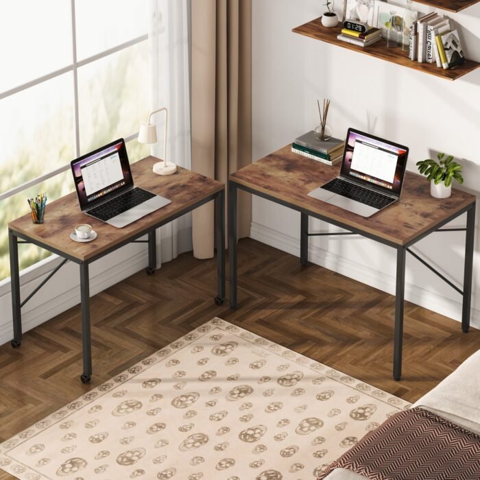 Two Person Desk, Double Computer Desk with Wheels Lockable - Image 5