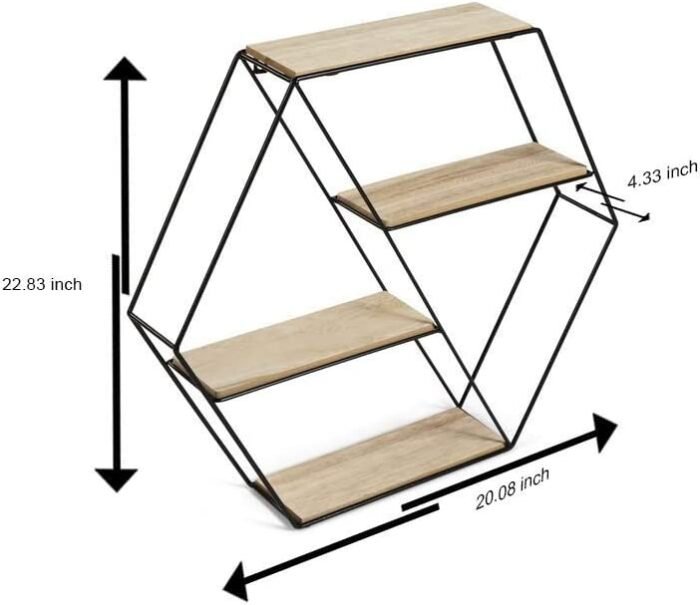 wall shelf, made of metal + wood with 4 shelves, black - Image 5
