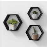 Wall Shelf - Set of 3 Pcs - Hexagon Shaped -Grey - Image 2