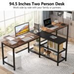Two Person Desk, 94.5? Double Computer Desk with Shelves - Image 6