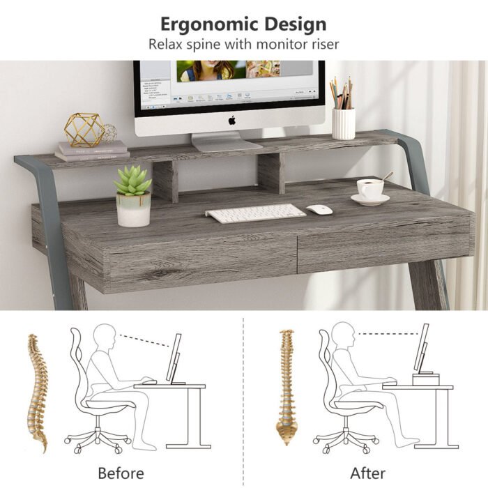 Computer Desk, 47-Inch Writing Desk with 2 Storage Drawers - Image 6