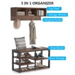 Coat Rack Shoe Bench Set, Hall Tree with Wall Mounted Shelf - Image 5