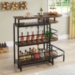 Bar Unit, L-Shaped Liquor Bar Table with 4 Tier Shelves & 4 Glass Holders - Image 5