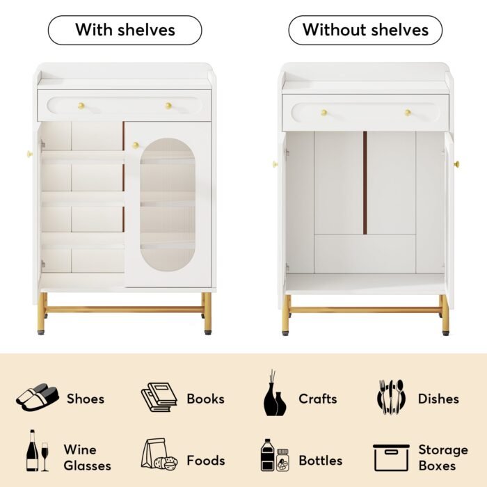 Shoe Cabinet, Modern Storage Cabinet with Drawer & Adjustable Shelves - Image 7