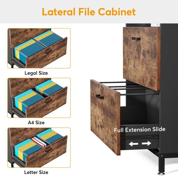 File Cabinet, 2 Drawer Lateral Filing Organization Storage Cabinet - Image 7