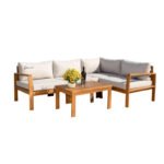 A wooden corner sofa that accommodates 6 people. - Image 3