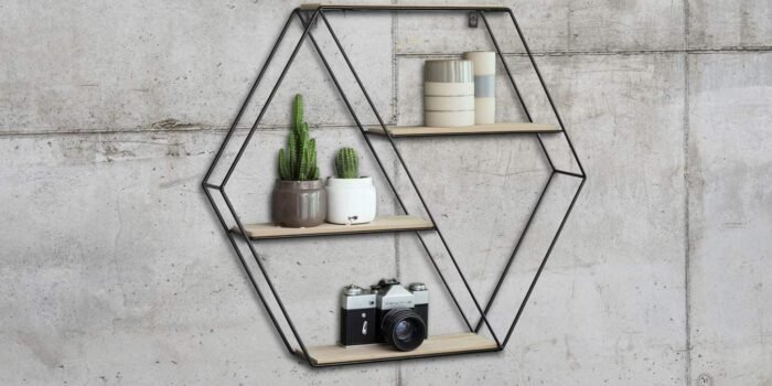 wall shelf, made of metal + wood with 4 shelves, black - Image 7