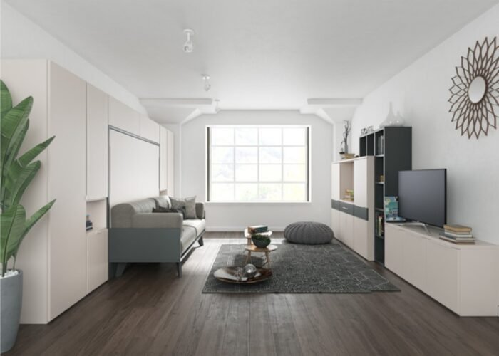 Living room with pull-out table and folding double bed - Image 1