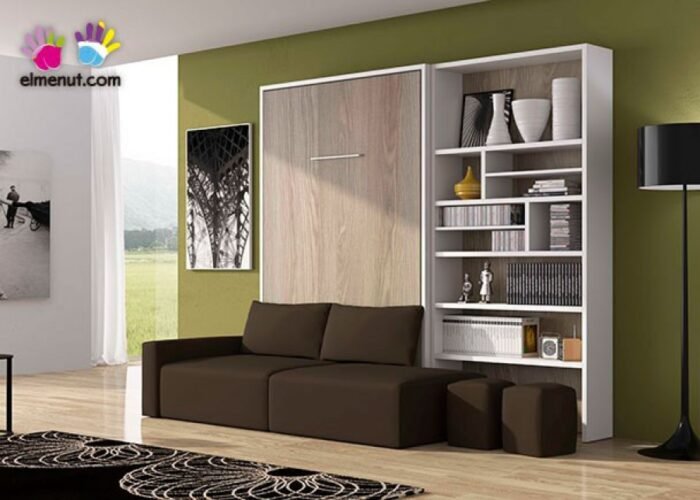 Vertical folding bed 150x190 with sofa and bookcase - Image 1