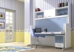 Children's room with horizontal folding bed with folding desk.