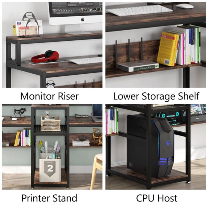 Two Person Desk, 94.5? Computer Desk with Monitor Riser - Image 7
