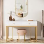 Computer Desk, 47 inch Modern Study Table with 2 Drawers - Image 5