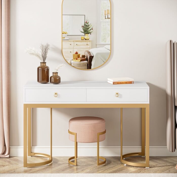 Computer Desk, 47 inch Modern Study Table with 2 Drawers - Image 5