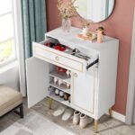 Shoe Cabinet, 4 Tier Shoe Storage Organizer with Drawer & Doors - Image 5