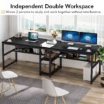 Two Person Desk, Computer Desk Double Workstation with Shelves - Image 6