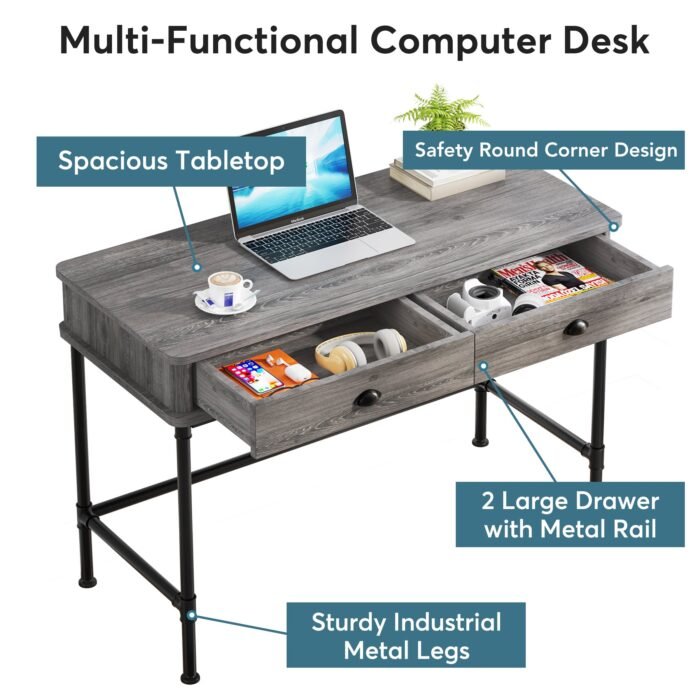 Computer Desk, 47? Study Writing Table with 2 Storage Drawers - Image 6