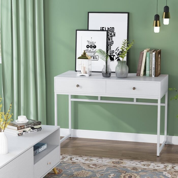 Computer Desk with 2 Drawers, Multifunctional Study Writing Desk - Image 10