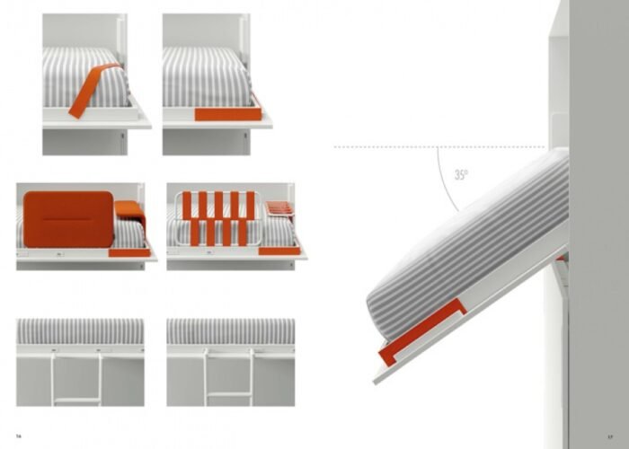 Horizontal folding bed without frame integrated between wardrobes - Image 4