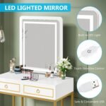 Vanity, Modern Makeup Vanity Table with LED Lights and 2 Drawers - Image 6