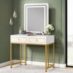 Vanity, Modern Makeup Vanity Table with LED Lights and 2 Drawers