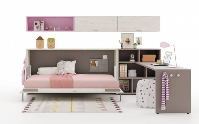 UD series horizontal folding bed with bookcase and desk - Image 1