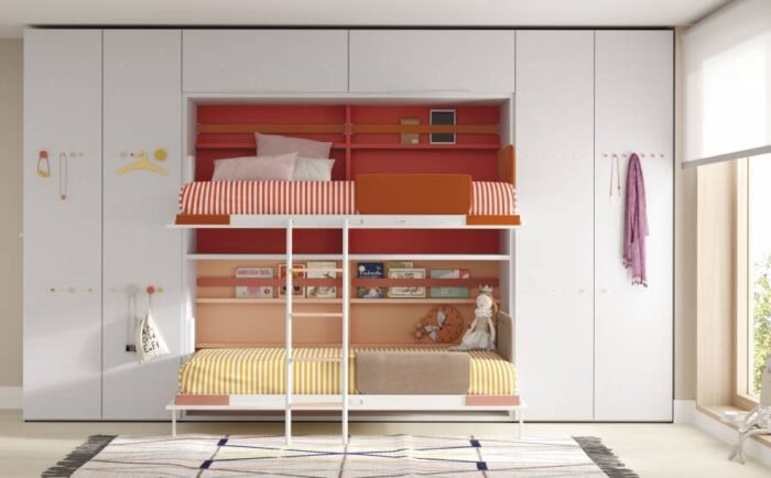 Horizontal frameless folding bunk bed with side cabinets - Image 3