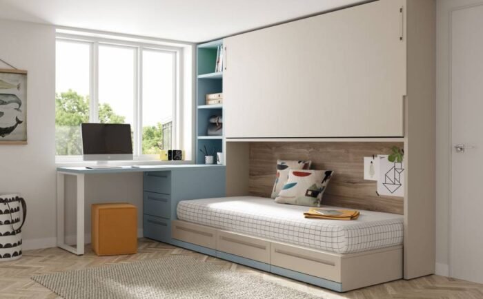 High freestanding horizontal folding bed with fixed lower bed. - Image 2
