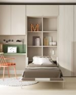 Vertical folding bed without frame with wardrobe and study area - Image 2