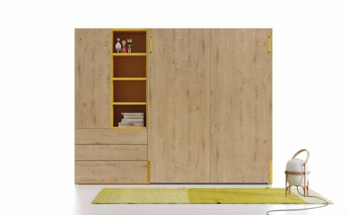 Vertical folding double bed with wardrobe and bookcase - Image 1