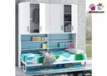 Horizontal folding bed with desk and 4-door wardrobe - Image 2