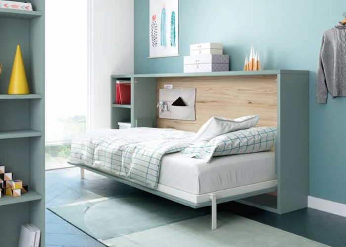 Youth bedroom with horizontal folding bed and study area - Image 2