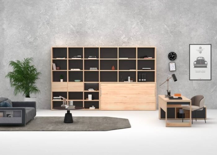 Office with bookcase and integrated folding bed - Image 1