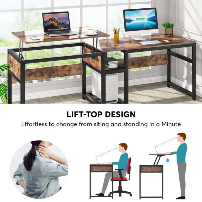 Two Person Desk, 78.8? Height Adjustable Computer Desk with Lift Top - Image 8