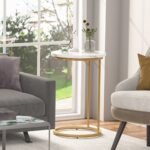 C Table, Round End Side Table with Faux Marble Top - Image 4