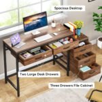 Computer Desk, Study Writing Table with Drawers & File Cabinet - Image 4