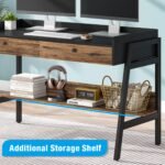 Computer Desk, Industrial Writing Desk with 2 Large Drawers - Image 6