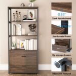 Bookshelf, Rustic Etagere Bookcase with Drawers & Shelves - Image 6