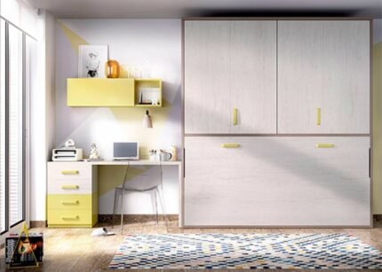 Horizontal folding bed with 4-door folding upper wardrobe