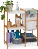 Bathroom shelf with laundry basket,