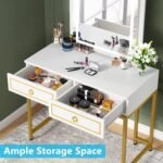 Vanity, Modern Makeup Vanity Table with LED Lights and 2 Drawers - Image 5