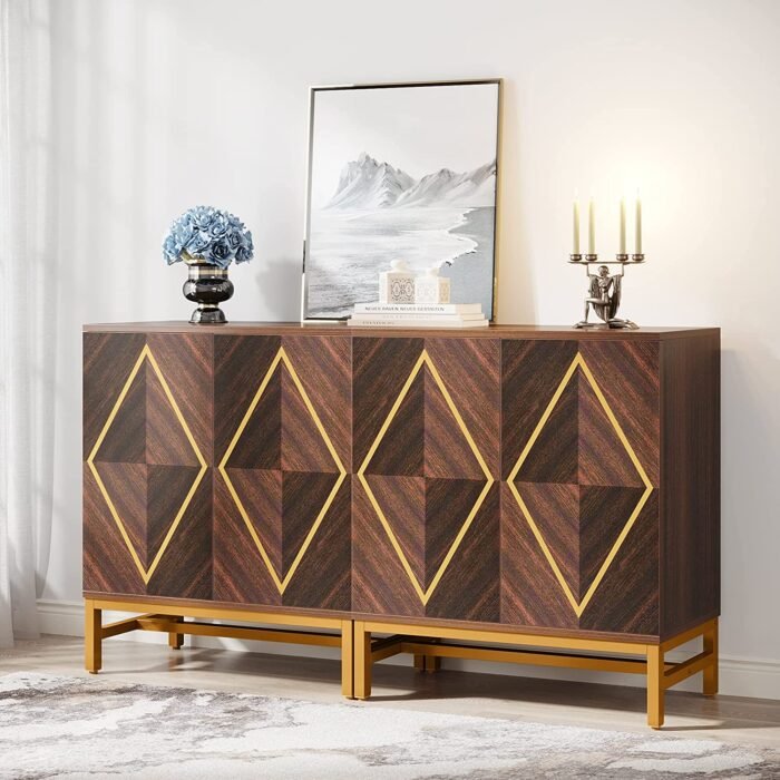 Sideboard Buffet Set of 2, Accent Console Cabinet with Adjustable Shelf - Image 1