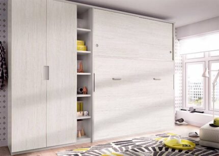 Double bedroom with horizontal folding bed and wardrobes